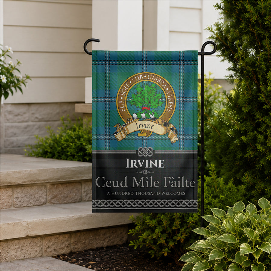 Irvine Scottish Clan Crest Garden Flag - Brown Design