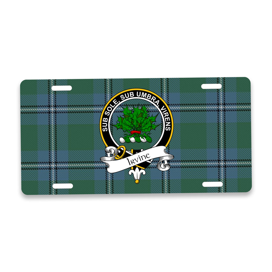 Irvine Scottish Clan Crest Auto License Plate – Black Crest Design