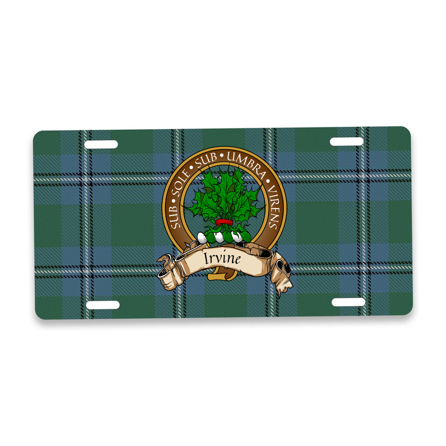 Irvine Scottish Clan Crest Auto License Plate – Brown Crest Design