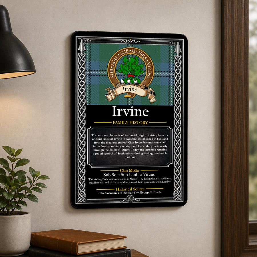 Irvine Scottish Family History Metal Sign – Brown Crest