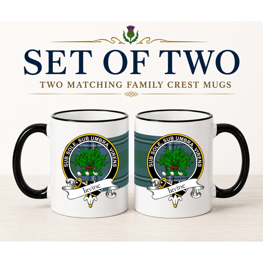 Irvine Scottish Clan Crest 11 oz Mugs – Black Crest Design | Set of 2