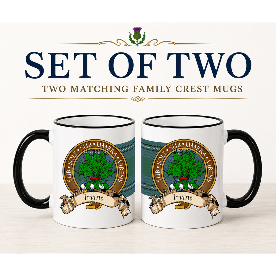 Irvine Scottish Clan Crest 11 oz Mugs – Brown Crest Design | Set of 2