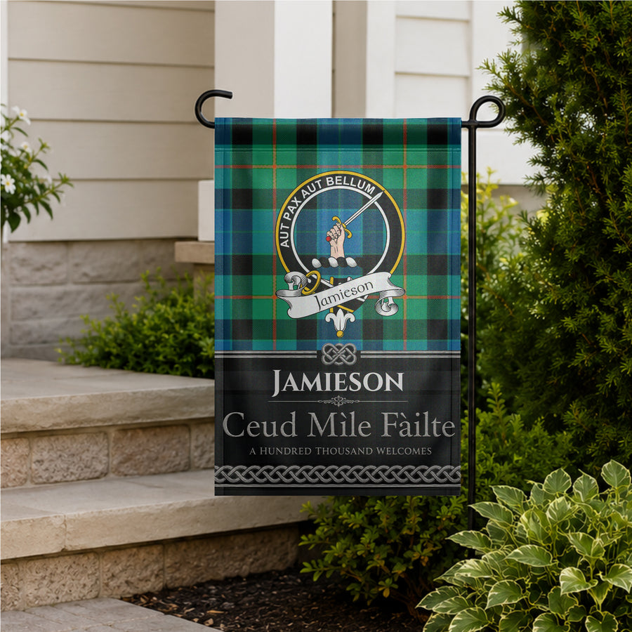 Jamieson Scottish Clan Crest Garden Flag - Black Design