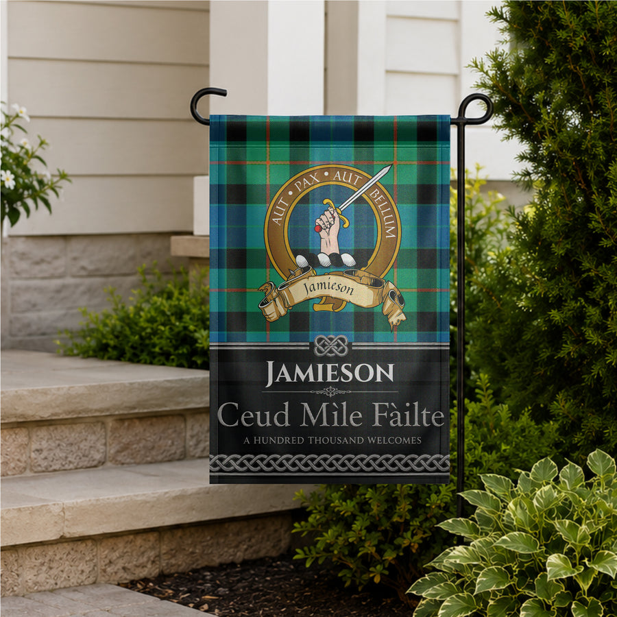 Jamieson Scottish Clan Crest Garden Flag - Brown Design