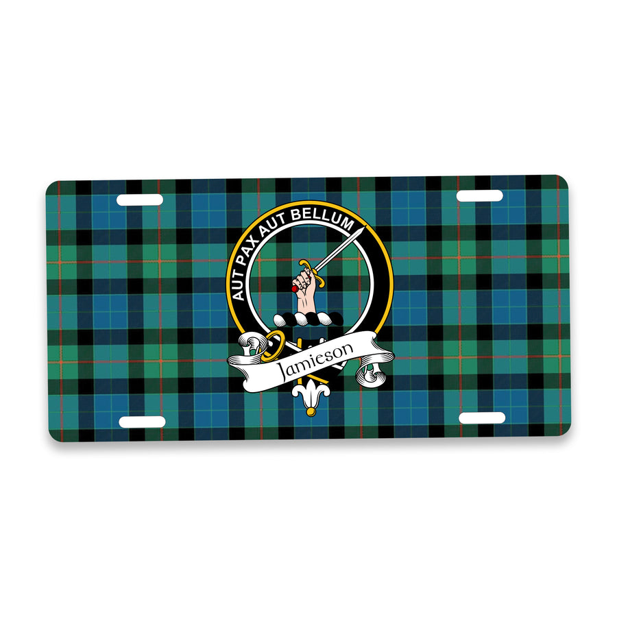 Jamieson Scottish Clan Crest Auto License Plate – Black Crest Design