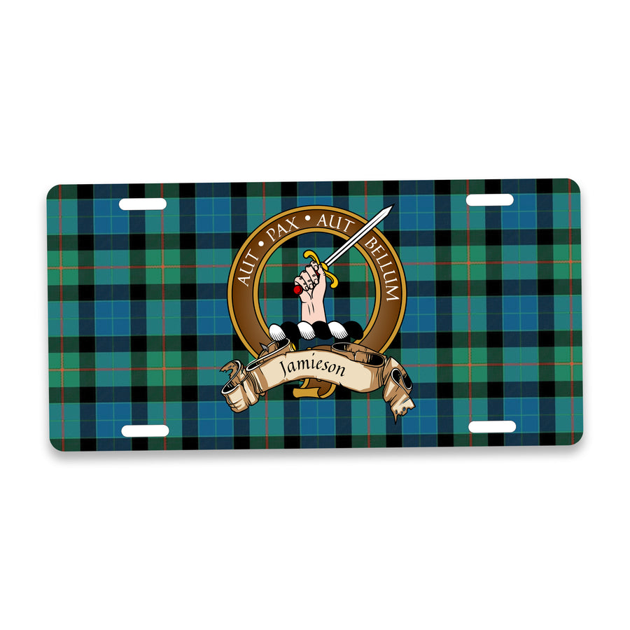 Jamieson Scottish Clan Crest Auto License Plate – Brown Crest Design