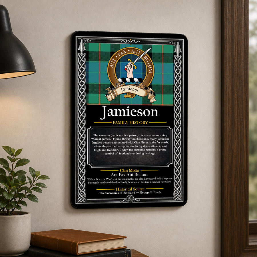 Jamieson Scottish Family History Metal Sign – Brown Crest