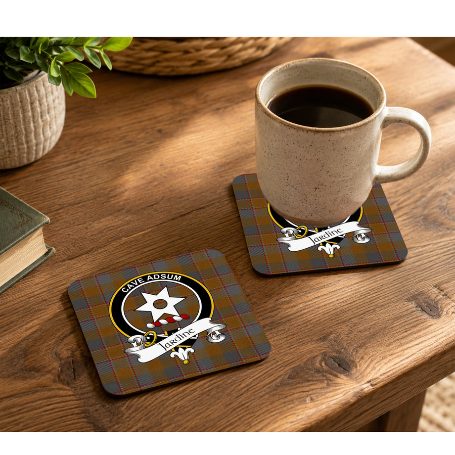 Jardine Scottish Clan Crest Rubber Coasters - Black Design Set of 4