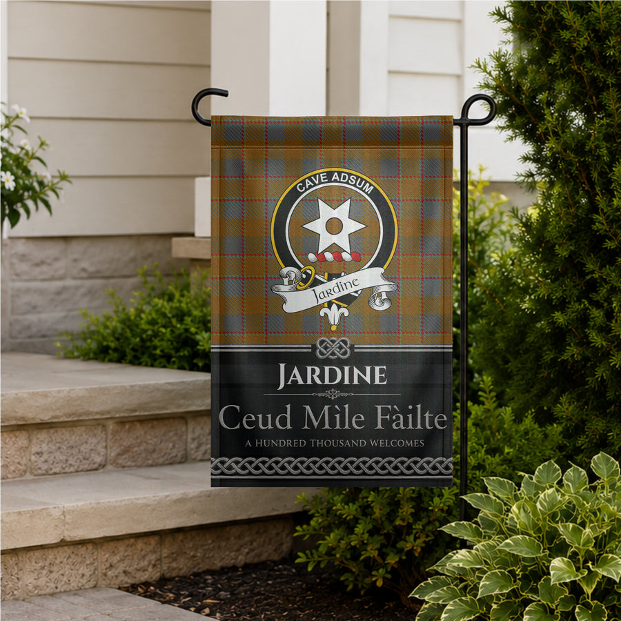 Jardine Scottish Clan Crest Garden Flag - Black Design