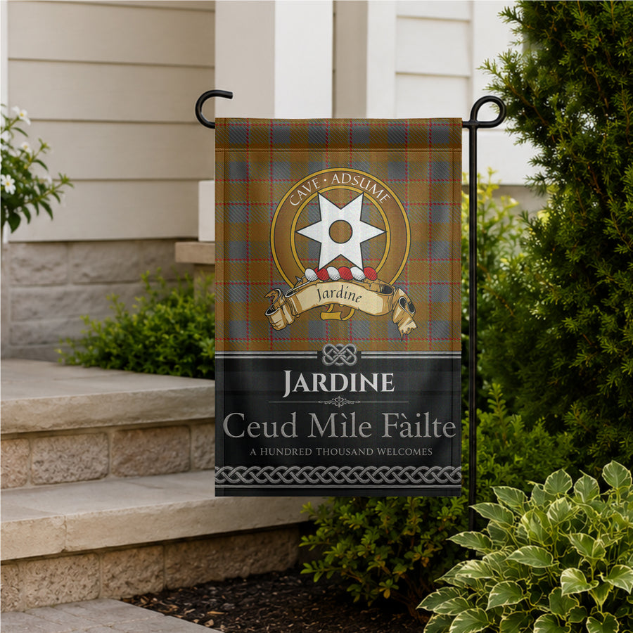 Jardine Scottish Clan Crest Garden Flag - Brown Design