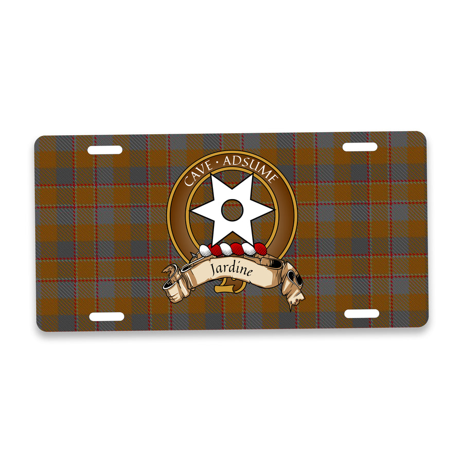 Jardine Scottish Clan Crest Auto License Plate – Brown Crest Design