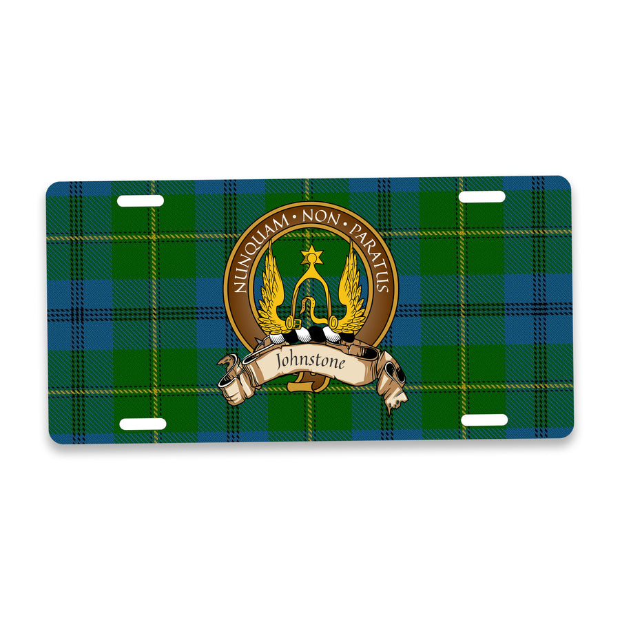 Johnstone Scottish Clan Crest Auto License Plate – Brown Crest Design