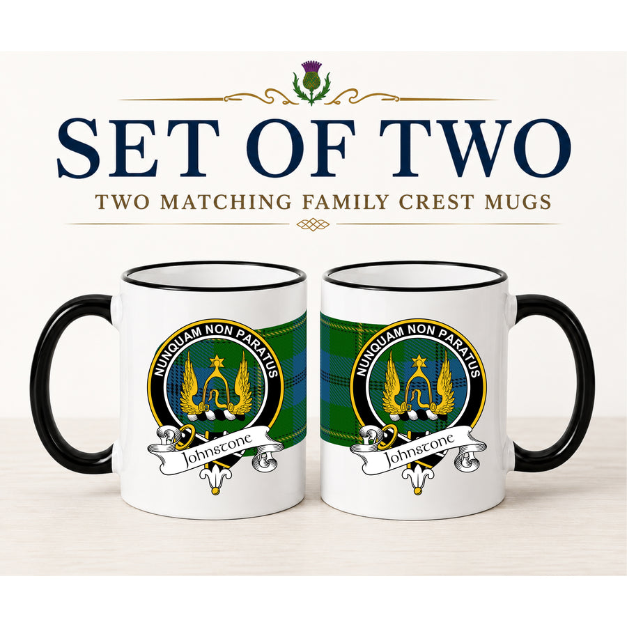 Johnstone Scottish Clan Crest 11 oz Mugs – Black Crest Design | Set of 2