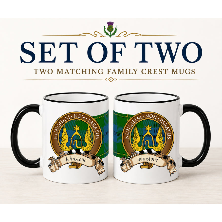 Johnstone Scottish Clan Crest 11 oz Mugs – Brown Crest Design | Set of 2