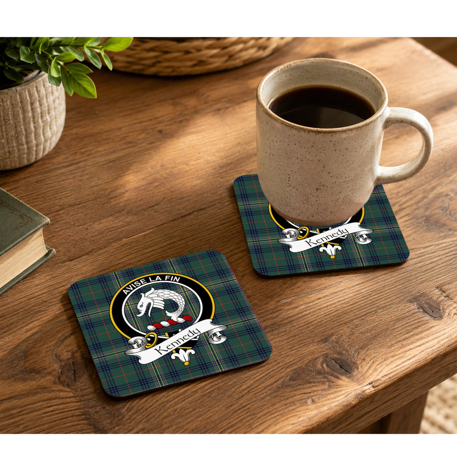 Kennedy Scottish Clan Crest Rubber Coasters - Black Design Set of 4