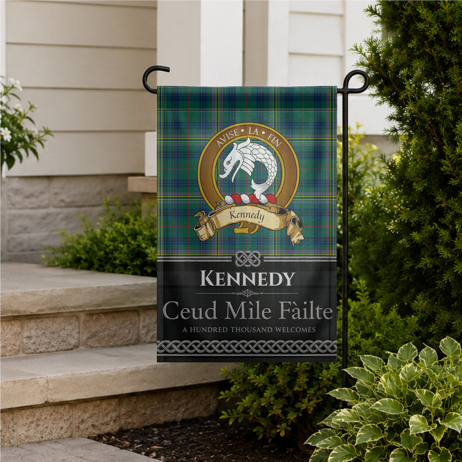Kennedy Scottish Clan Crest Garden Flag - Brown Design