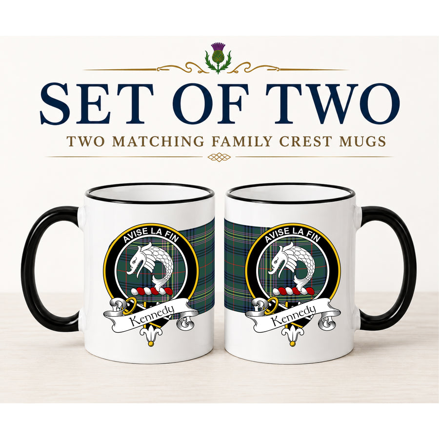 Kennedy Scottish Clan Crest 11 oz Mugs – Black Crest Design | Set of 2