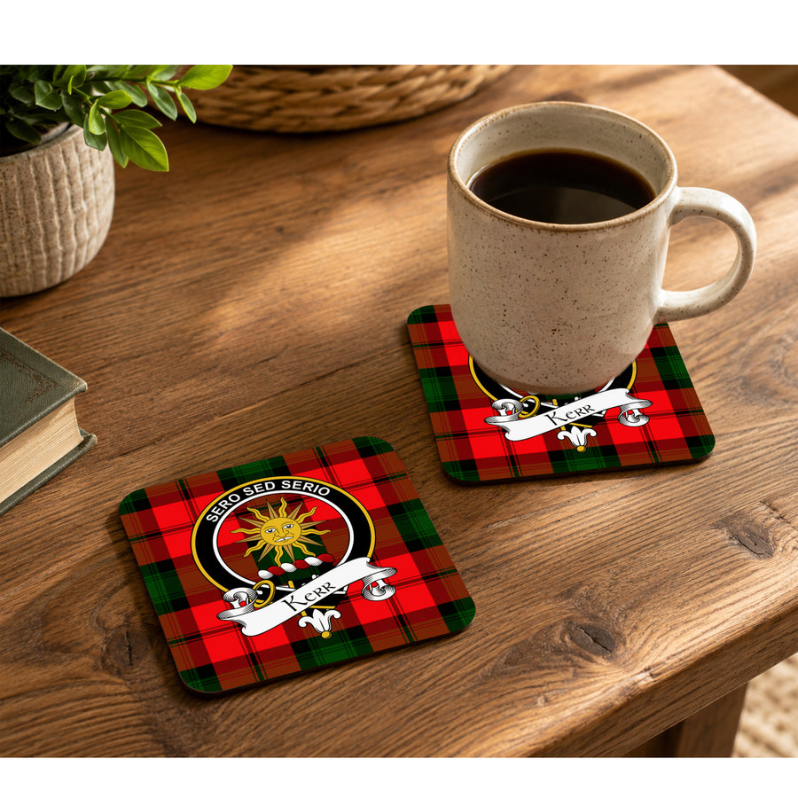 Kerr Scottish Clan Crest Rubber Coasters - Black Design Set of 4