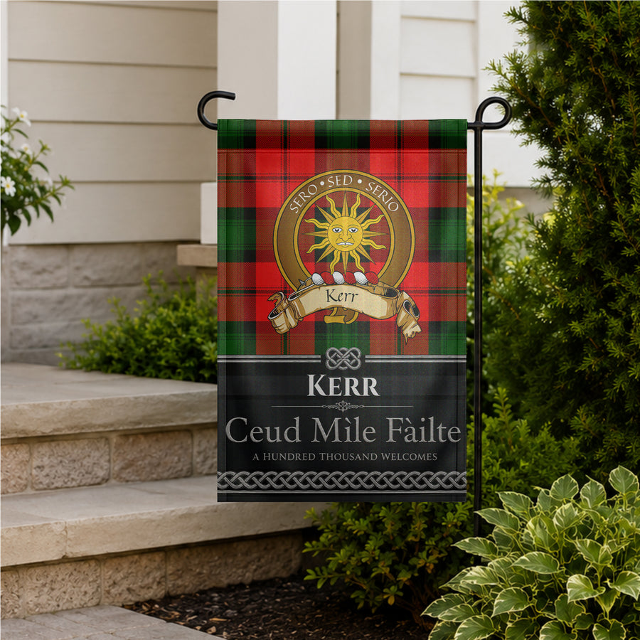 Kerr Scottish Clan Crest Garden Flag - Brown Design