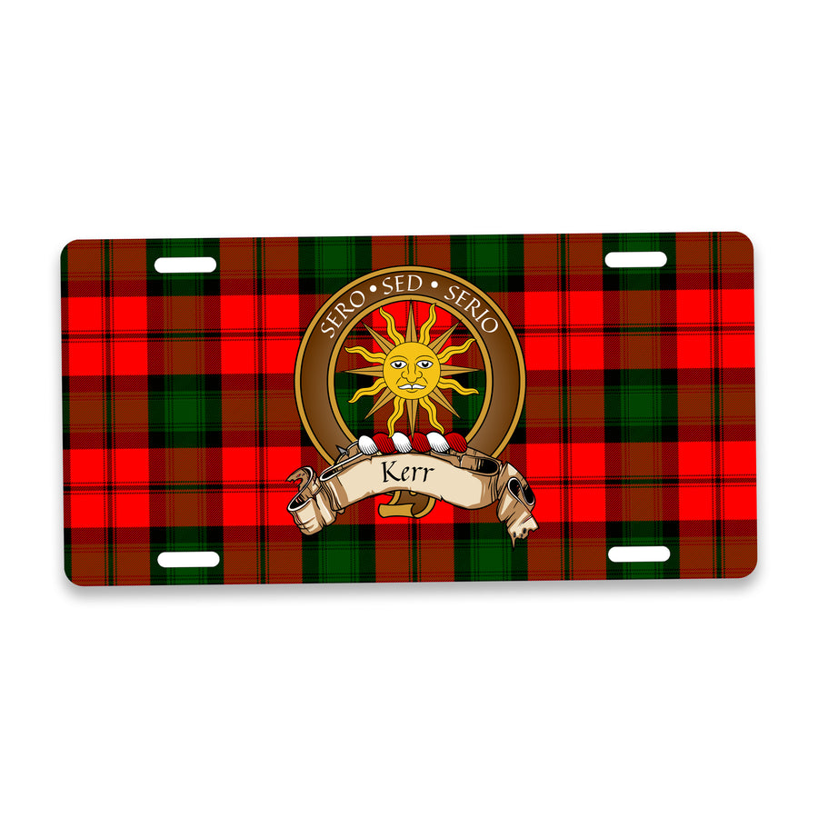 Kerr Scottish Clan Crest Auto License Plate – Brown Crest Design