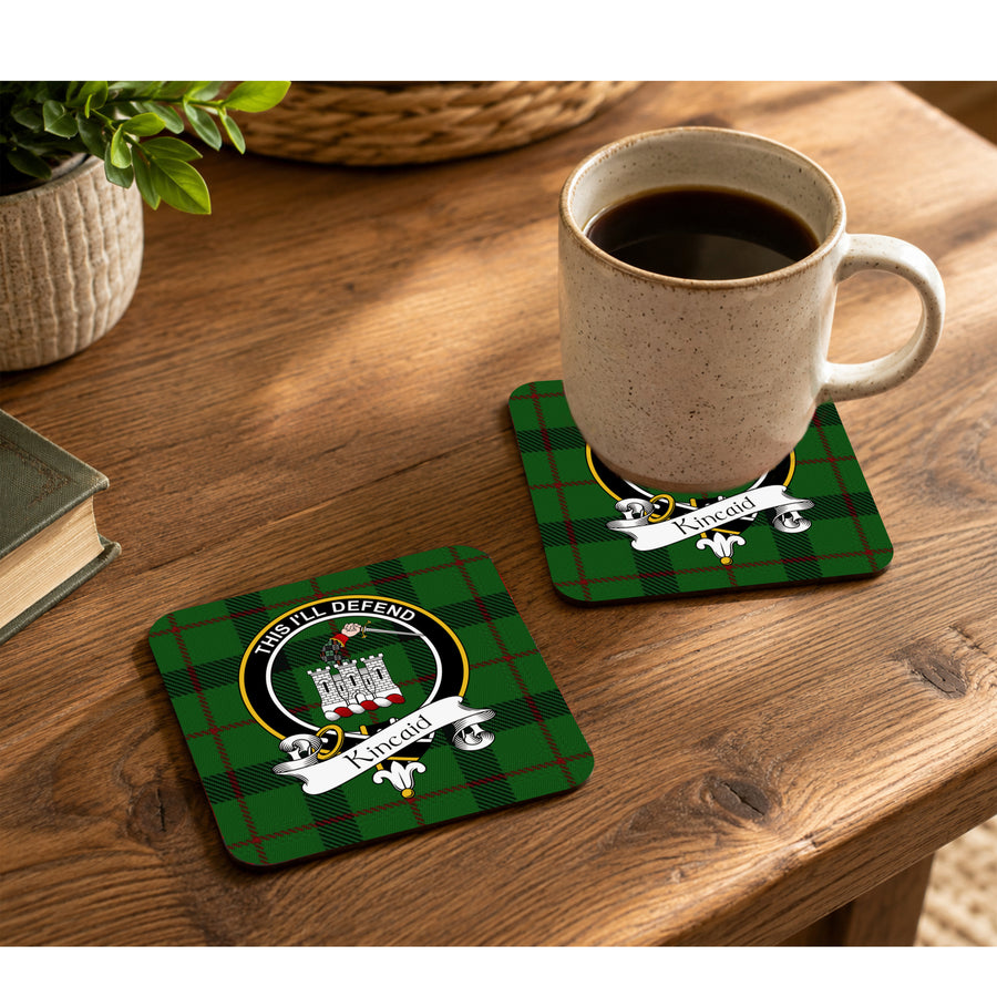 Kincaid Scottish Clan Crest Rubber Coasters - Black Design Set of 4
