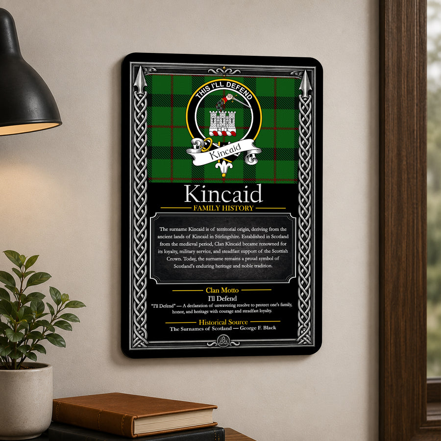 Kincaid Scottish Family History Metal Sign