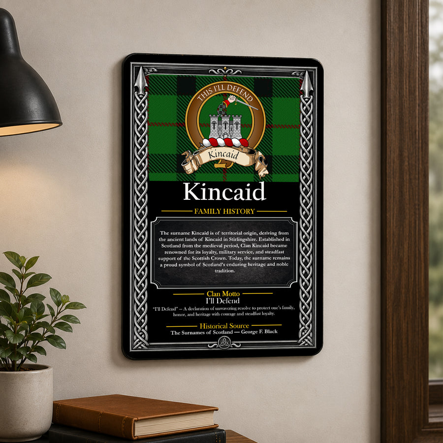 Kincaid Scottish Family History Metal Sign – Brown Crest