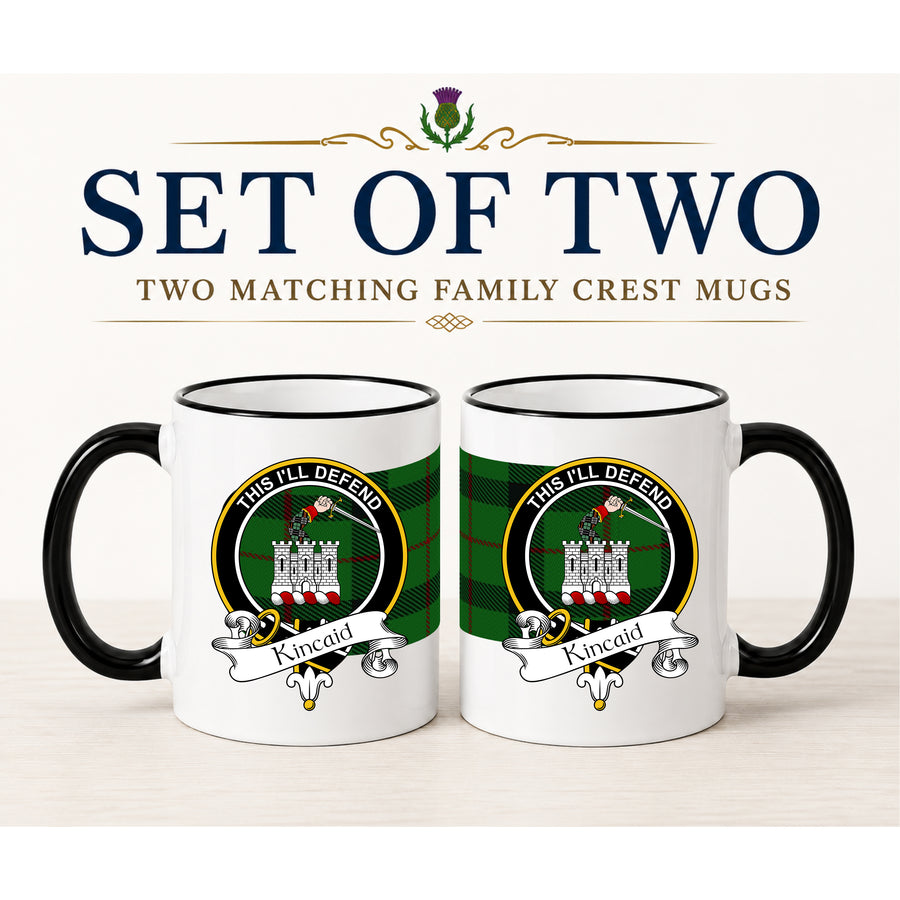 Kincaid Scottish Clan Crest 11 oz Mugs – Black Crest Design | Set of 2