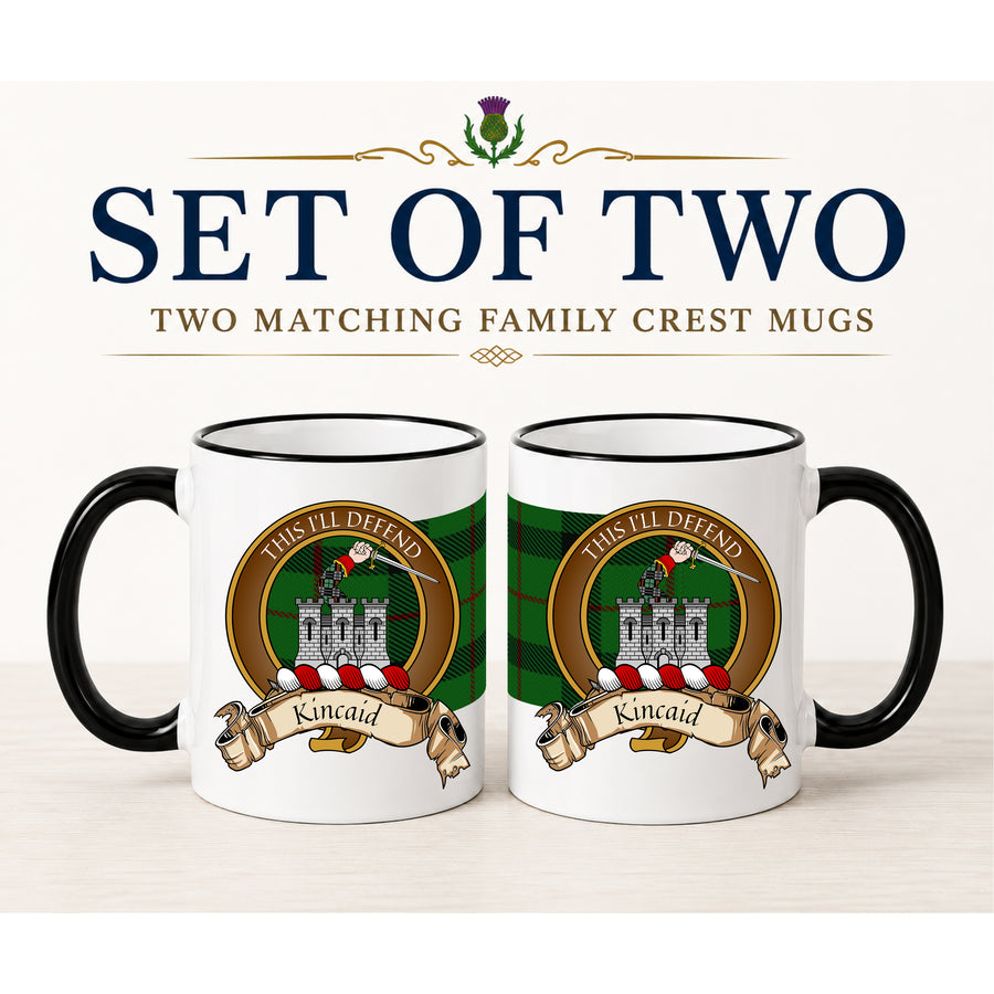 Kincaid Scottish Clan Crest 11 oz Mugs – Brown Crest Design | Set of 2