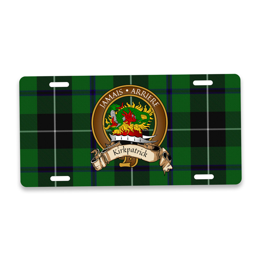 Kirkpatrick Scottish Clan Crest Auto License Plate – Brown Crest Design