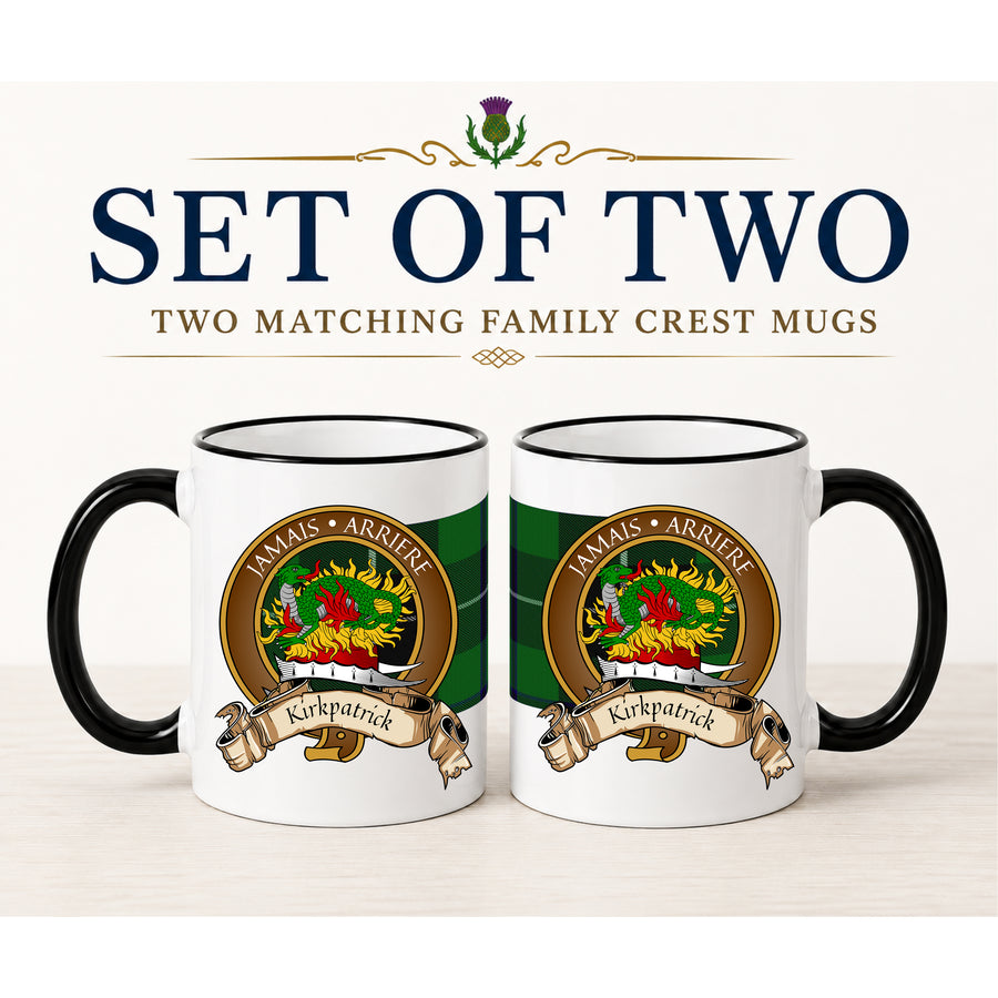 Kirkpatrick Scottish Clan Crest 11 oz Mugs – Brown Crest Design | Set of 2