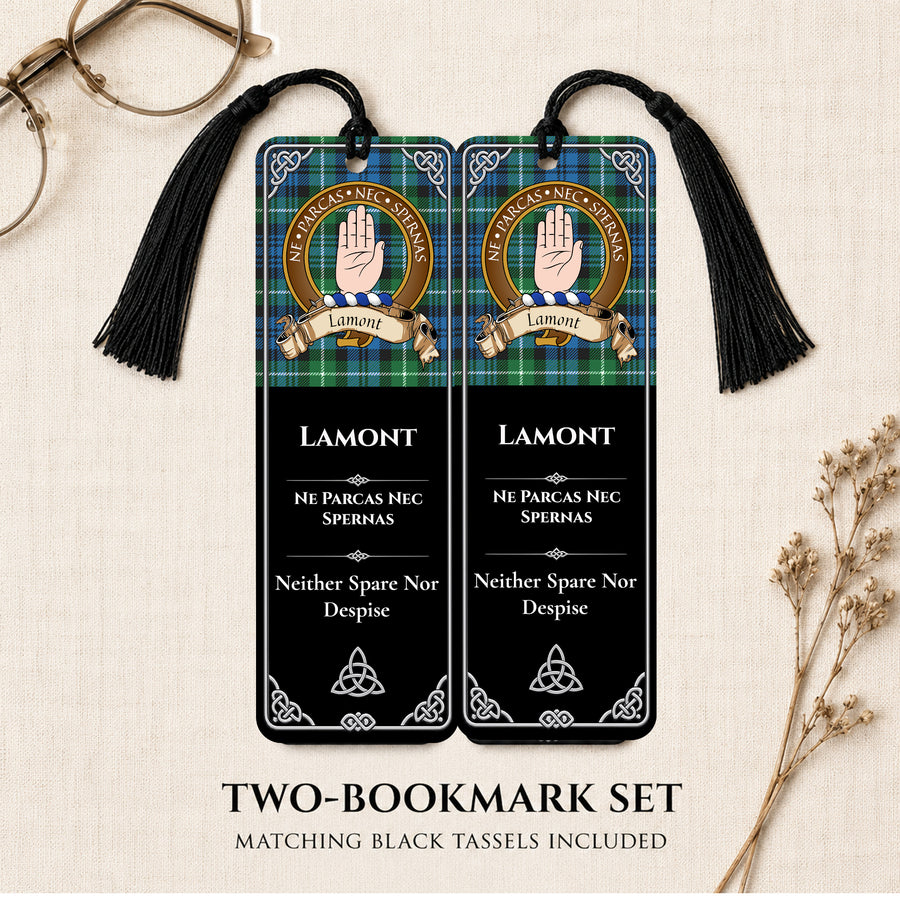 Lamont Scottish Clan Crest Metal Bookmarks - Brown Set of 2