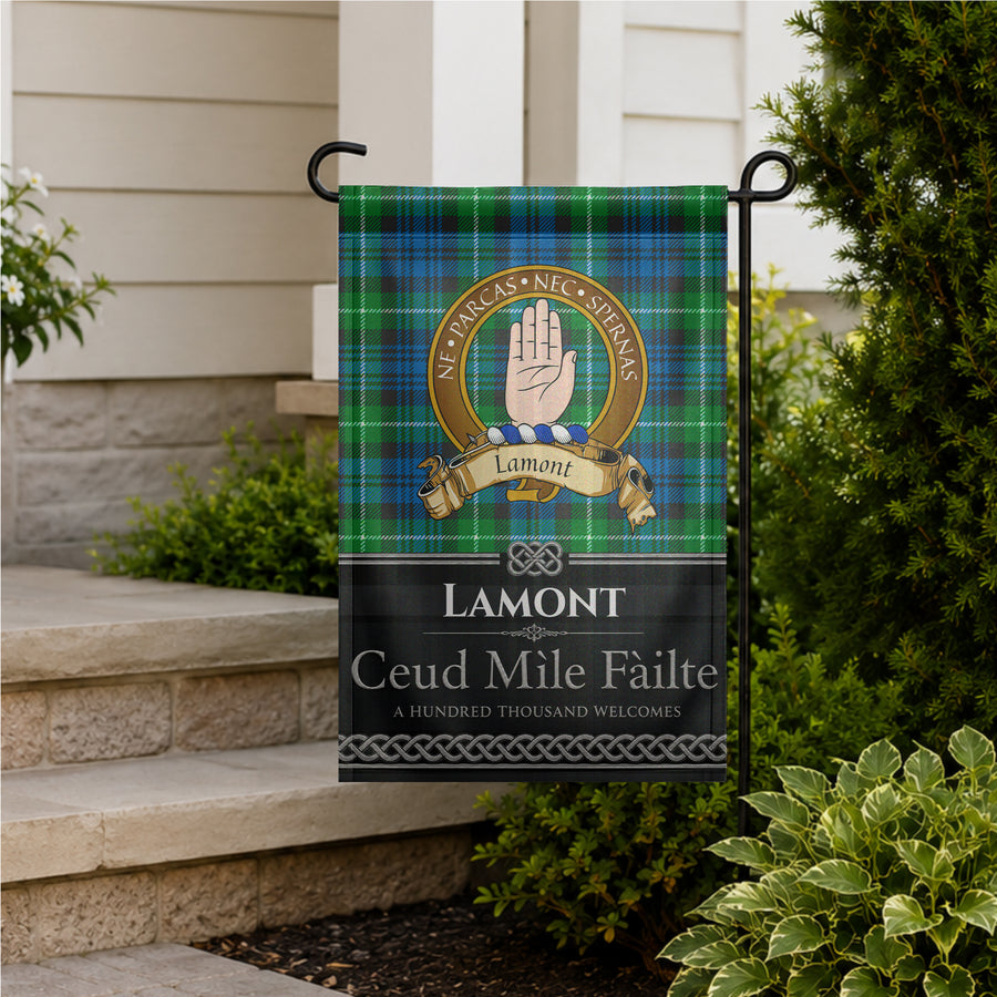Lamont Scottish Clan Crest Garden Flag - Brown Design