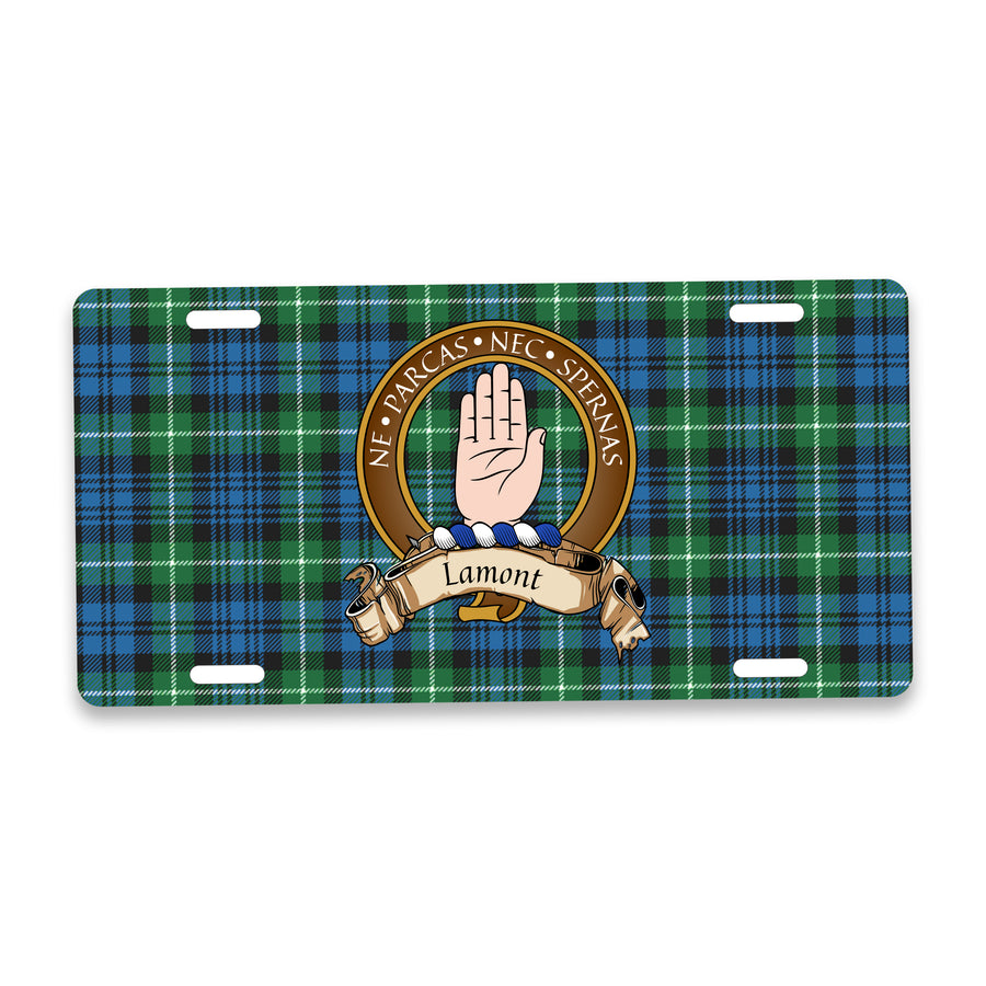Lamont Scottish Clan Crest Auto License Plate – Brown Crest Design
