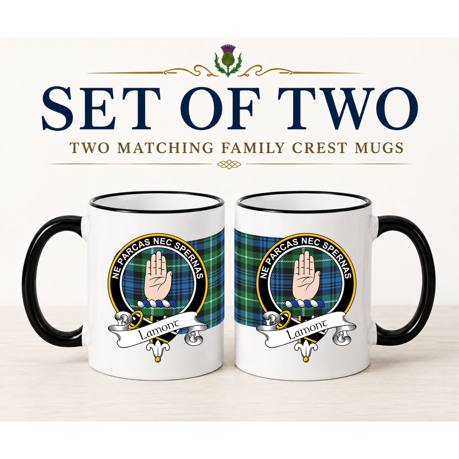 Lamont Scottish Clan Crest 11 oz Mugs – Black Crest Design | Set of 2