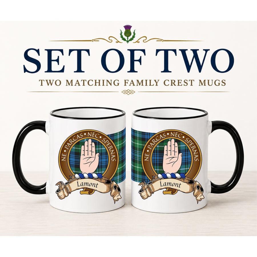 Lamont Scottish Clan Crest 11 oz Mugs – Brown Crest Design | Set of 2