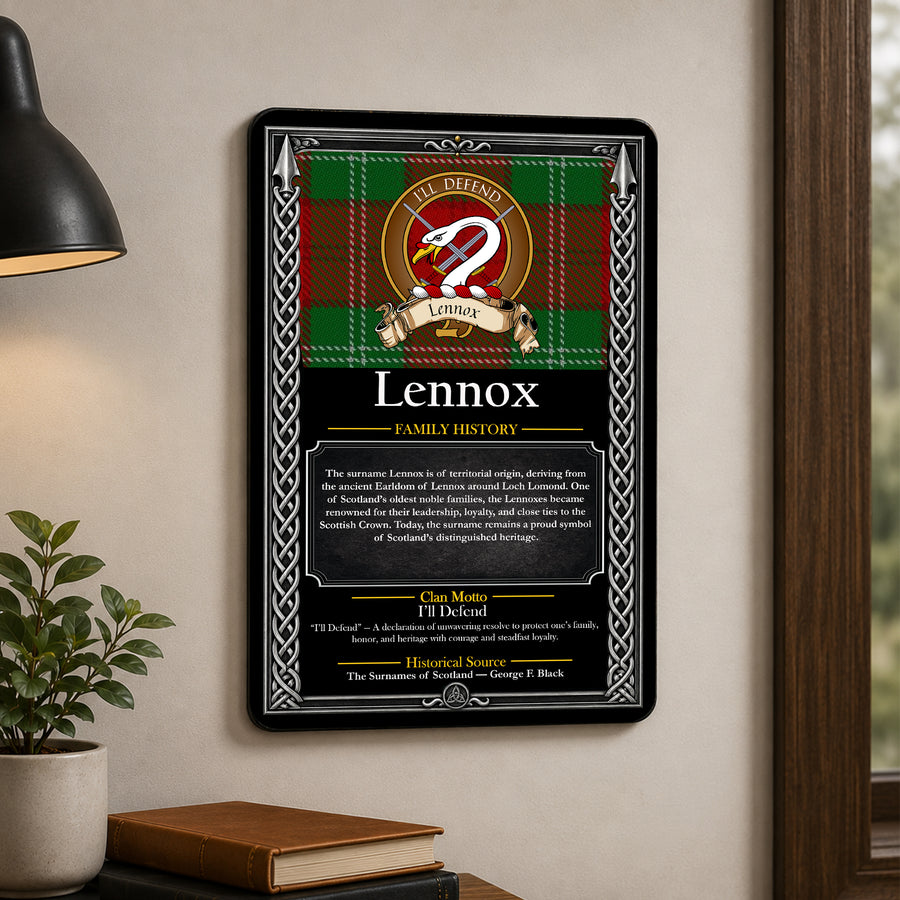 Lennox Scottish Family History Metal Sign – Brown Crest
