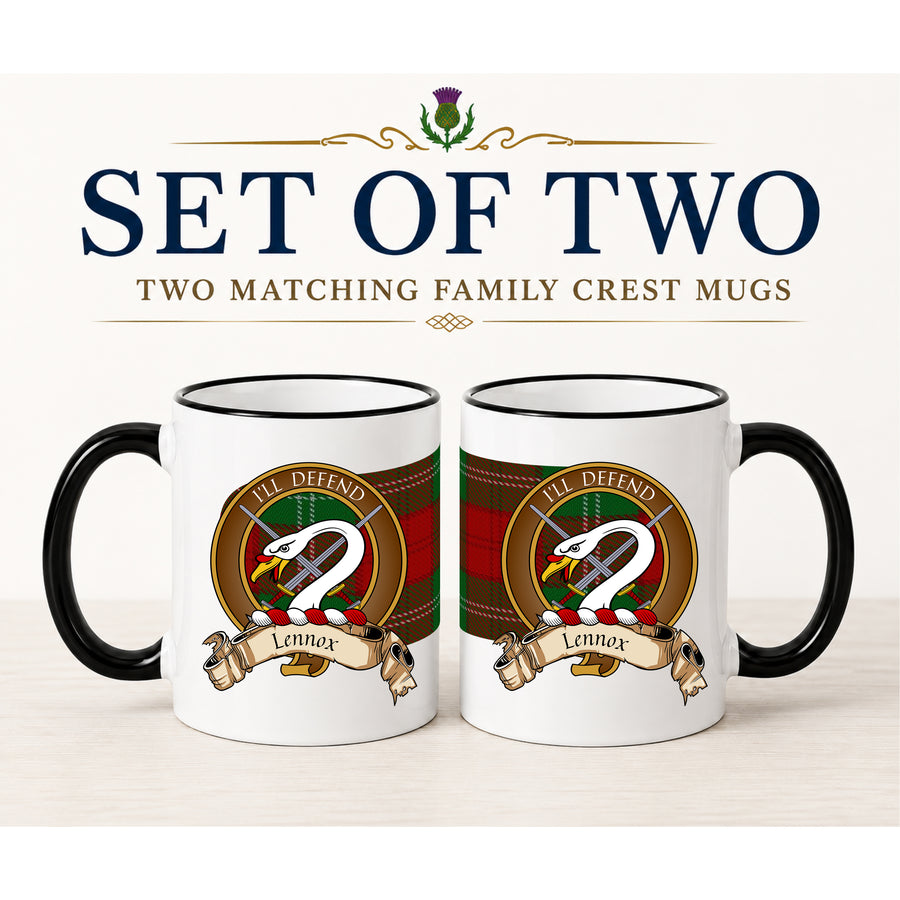 Lennox Scottish Clan Crest 11 oz Mugs – Brown Crest Design | Set of 2