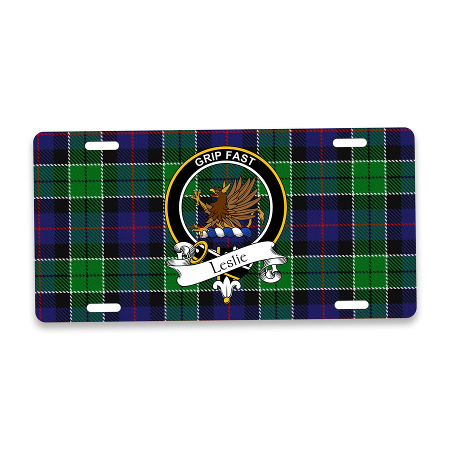 Leslie Scottish Clan Crest Auto License Plate – Black Crest Design