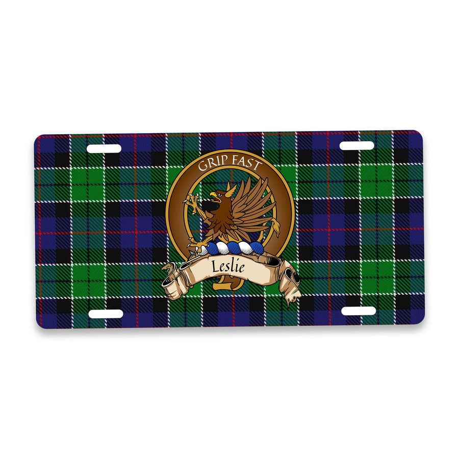 Leslie Scottish Clan Crest Auto License Plate – Brown Crest Design