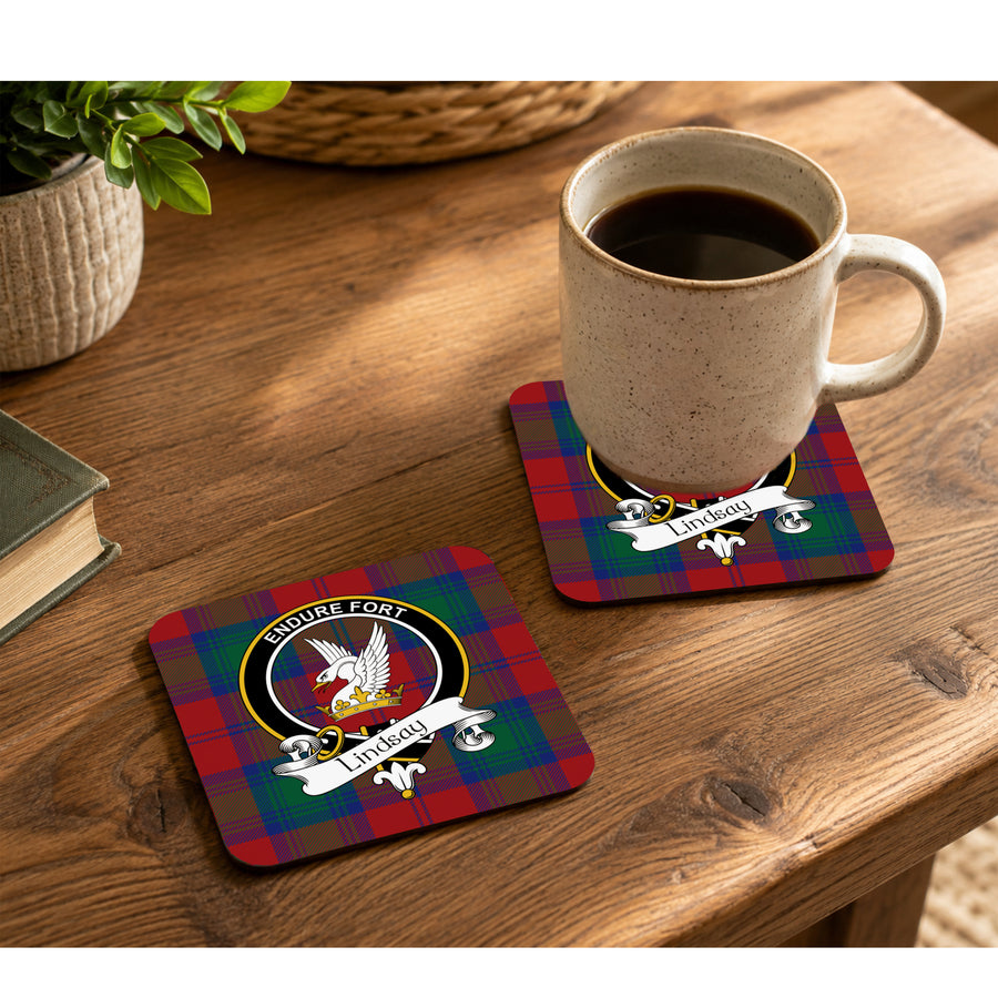 Lindsay Scottish Clan Crest Rubber Coasters - Black Design Set of 4