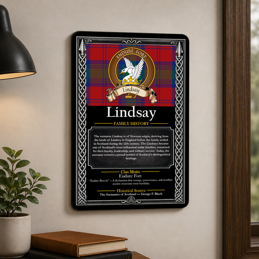 Lindsay Scottish Family History Metal Sign – Brown Crest