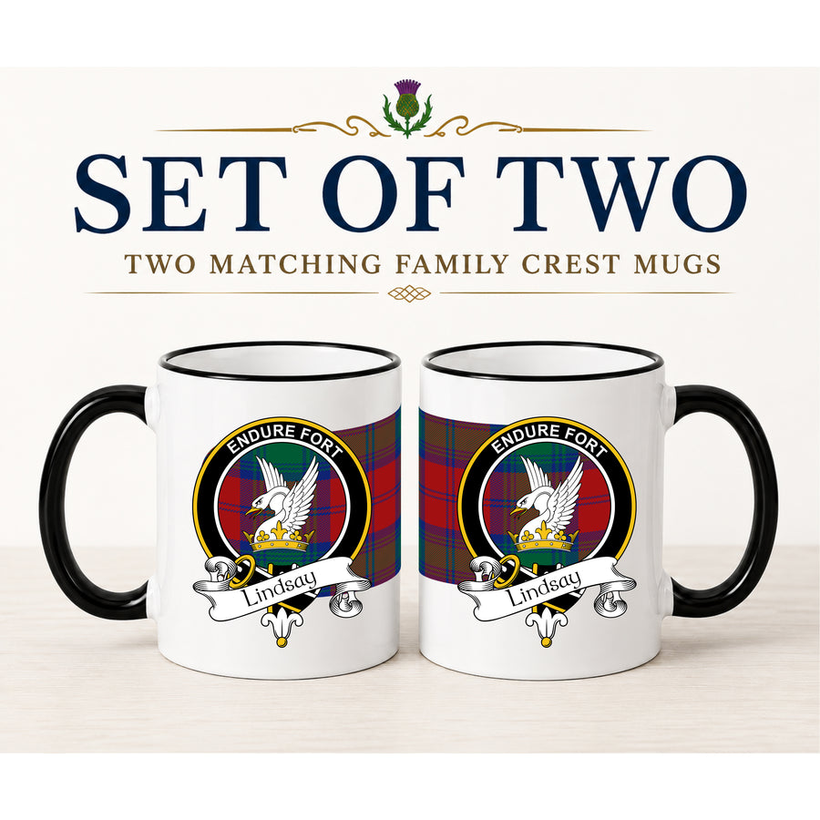 Lindsay Scottish Clan Crest 11 oz Mugs – Black Crest Design | Set of 2