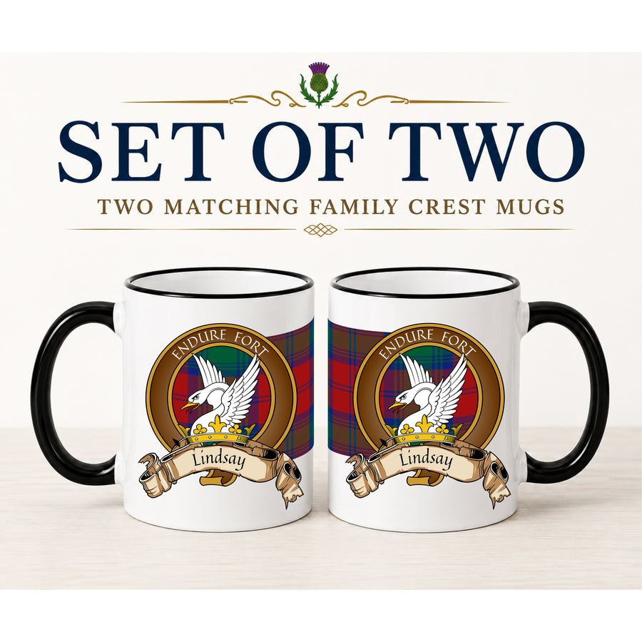 Lindsay Scottish Clan Crest 11 oz Mugs – Brown Crest Design | Set of 2