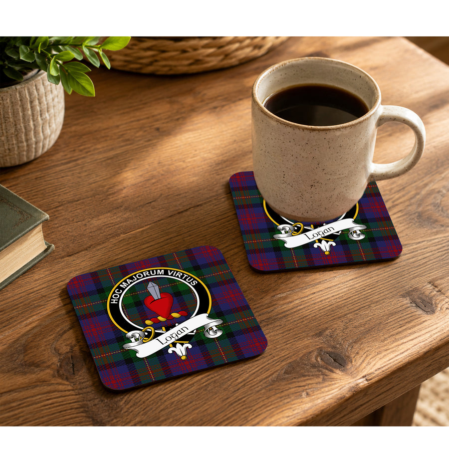 Logan Scottish Clan Crest Rubber Coasters - Black Design Set of 4