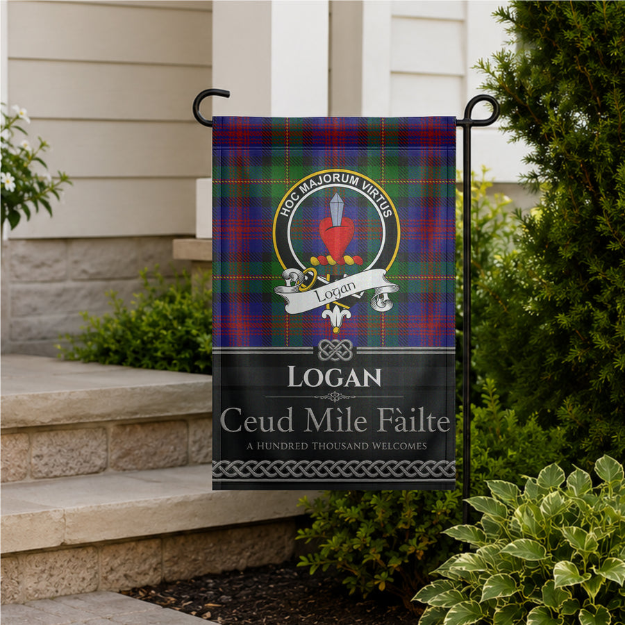 Logan Scottish Clan Crest Garden Flag - Black Design