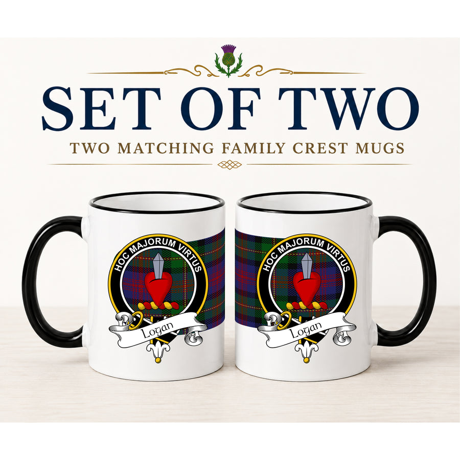 Logan Scottish Clan Crest 11 oz Mugs – Black Crest Design | Set of 2