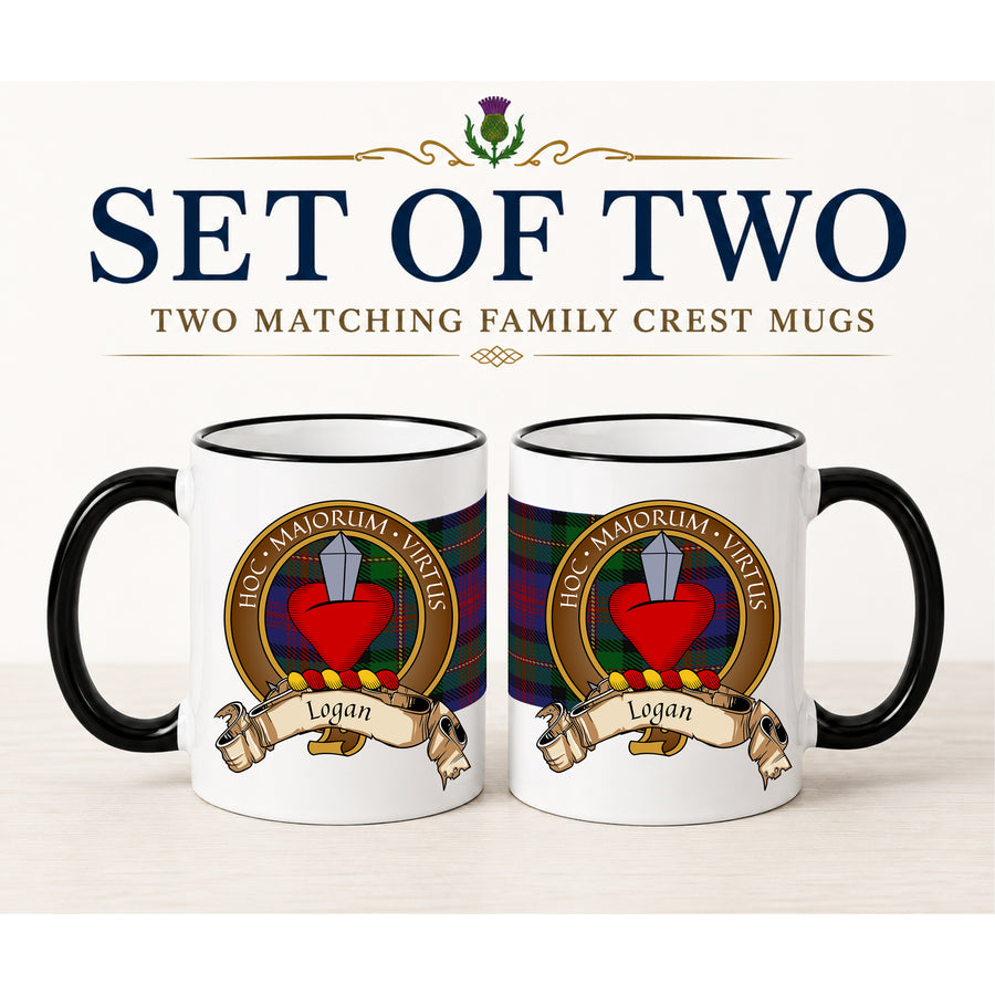 Logan Scottish Clan Crest 11 oz Mugs – Brown Crest Design | Set of 2