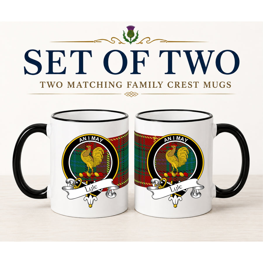 Lyle Scottish Clan Crest 11 oz Mugs – Black Crest Design | Set of 2