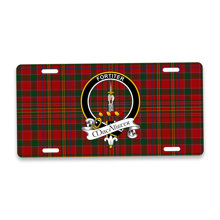 MacAlister Scottish Clan Crest Auto License Plate – Black Crest Design